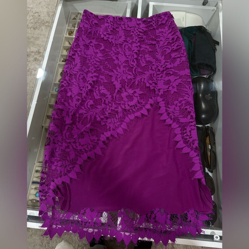 For Love And Lemons Vibrant Purple Lace Pencil Skirt